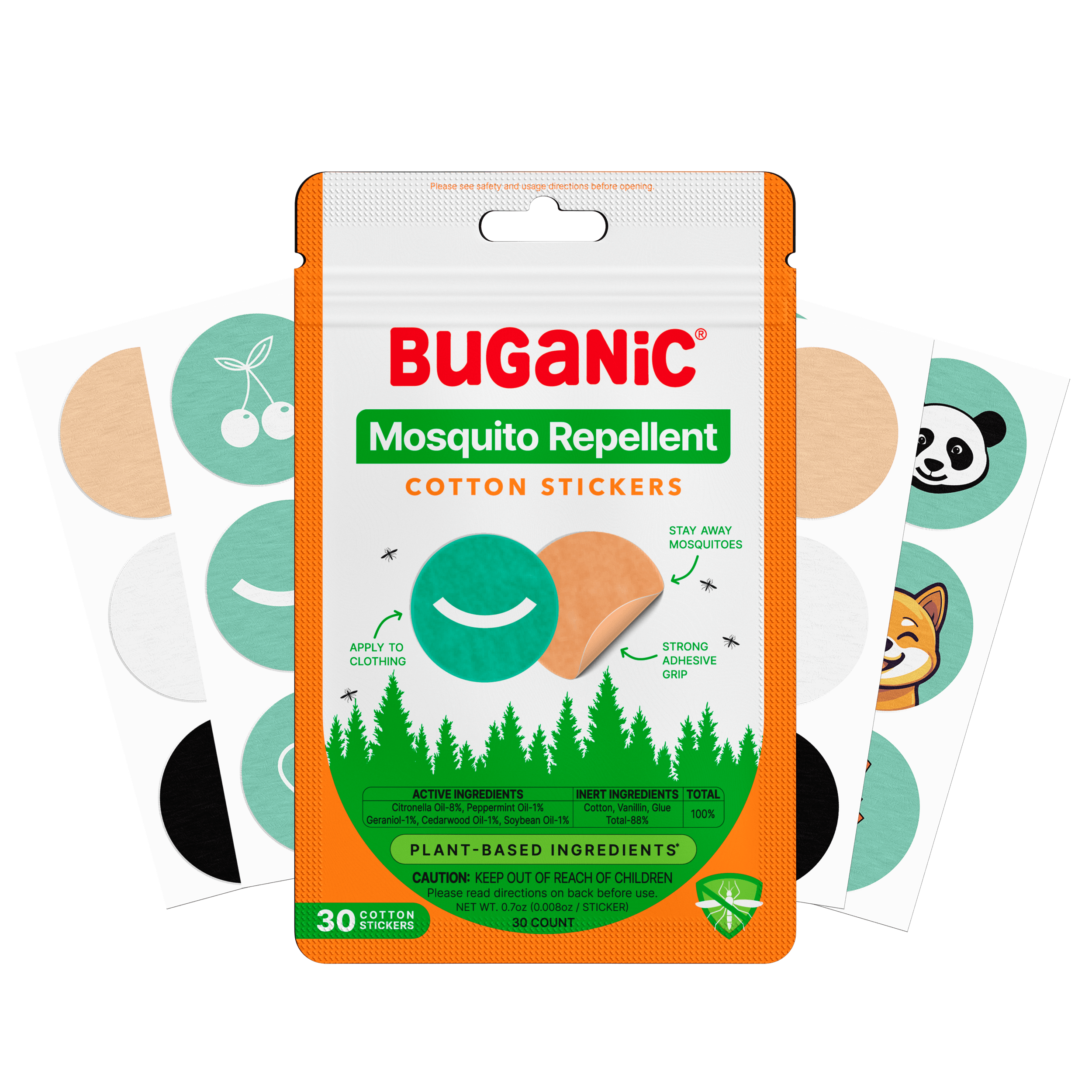Buganic Mosquito Repellent Cotton Stickers Pack with Stickers on side